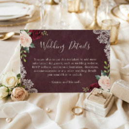 Details zur Hochzeit von Burgund Red Blush Bloral  Begleitkarte