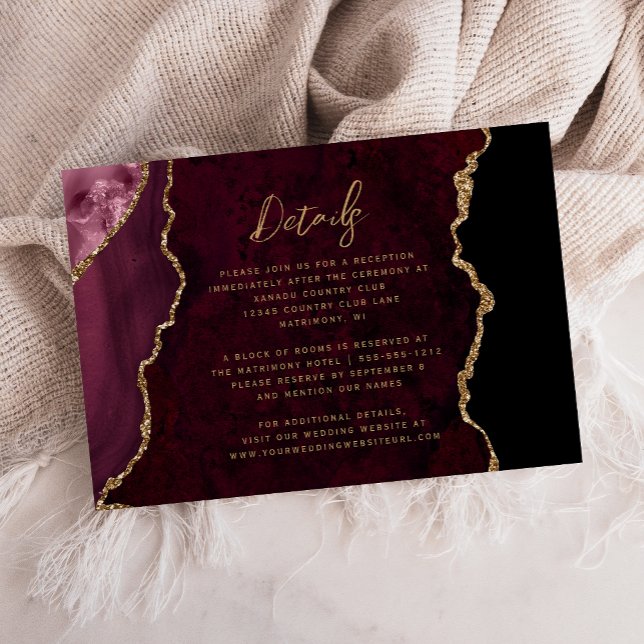 Details zur Hochzeit von Burgund Red Gold Agate Begleitkarte (Von Creator hochgeladen)