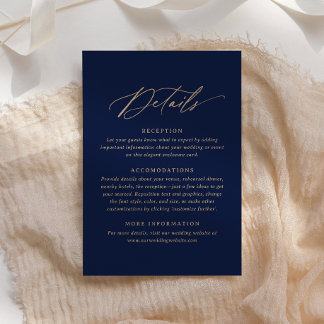Details zur Hochzeit von eleganten Marinekalligraf RSVP Karte