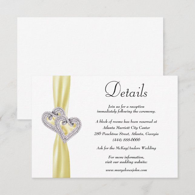 Details zur Hochzeit von gelben Ribbon mit Diamant Begleitkarte (Vorne/Hinten)