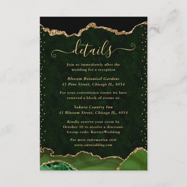Details zur Hochzeit von Green und Gold Agate Begleitkarte (Vorderseite)