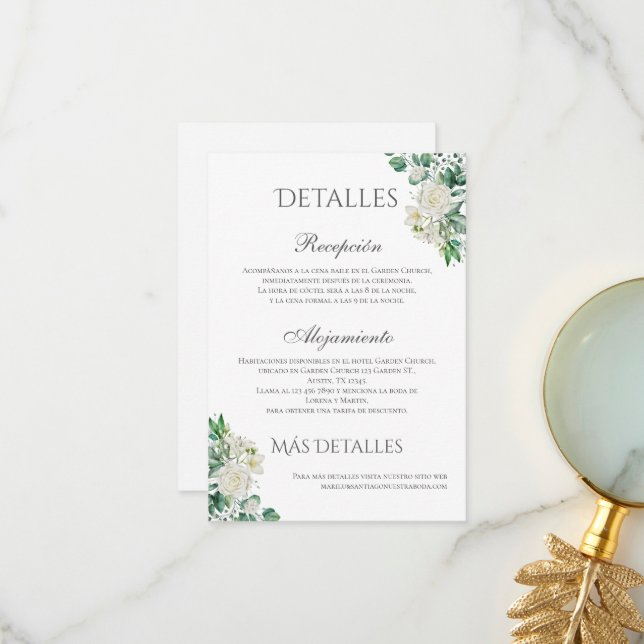 Details zur Hochzeit von Grünen Blumen auf Spanisc Dankeskarte (Vorderseite/Rückseite Beispiel)