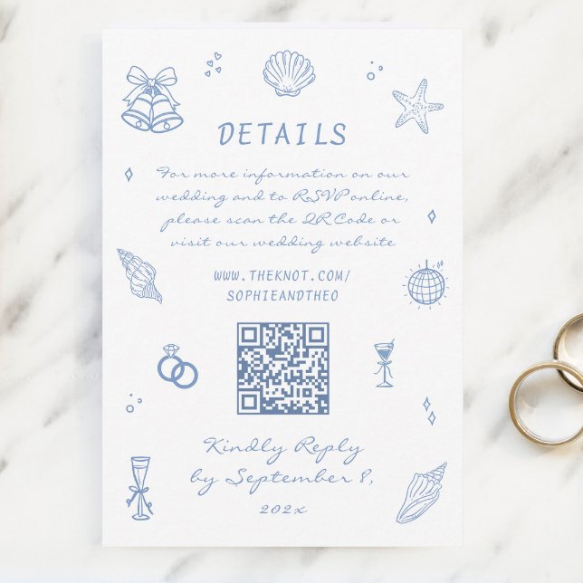 Details zur Hochzeit von Hand gezeichneter blauer  Begleitkarte (Von Creator hochgeladen)