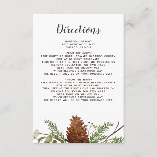 Details zur Hochzeit von Kiefernflossen in rustika Begleitkarte (Vorderseite)