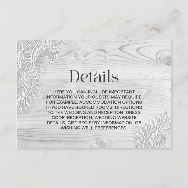 Details zur Hochzeit von Lace Wood Begleitkarte (Vorderseite)