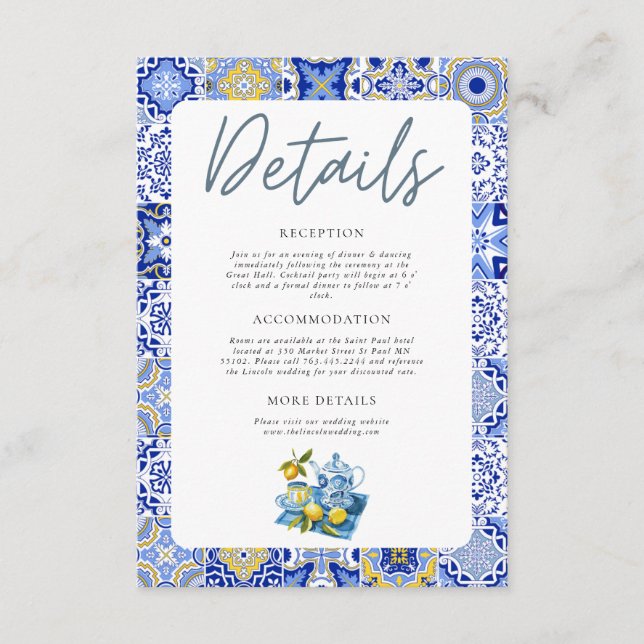 Details zur Hochzeit von Lemon Begleitkarte (Vorderseite)