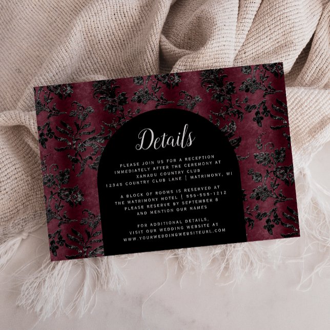 Details zur Hochzeit von Moody Burgundy Black Dama Begleitkarte (Von Creator hochgeladen)