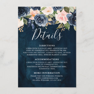 Details zur Hochzeit von Navy Blue Blush Pink Rose Begleitkarte