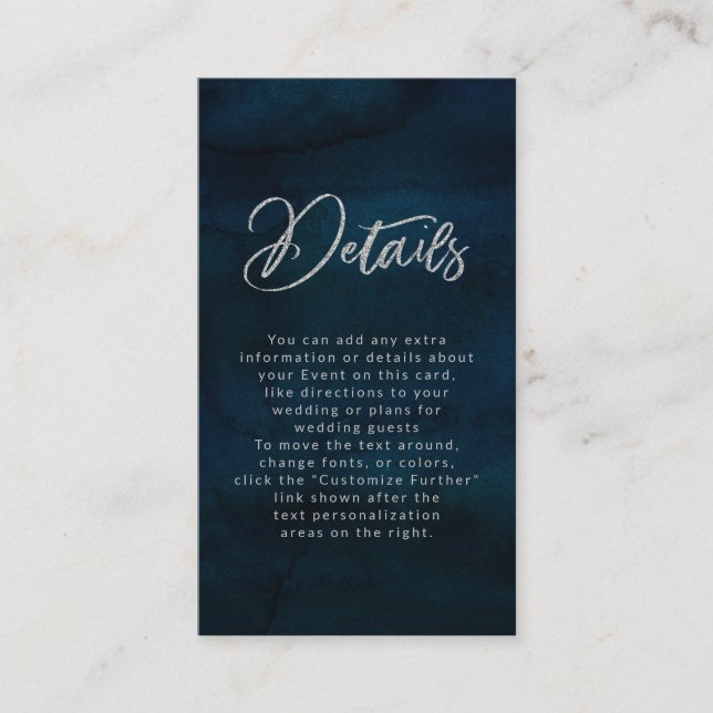 Details zur Hochzeit von Navy Luster Dark Blue Wat Begleitkarte (Vorderseite)