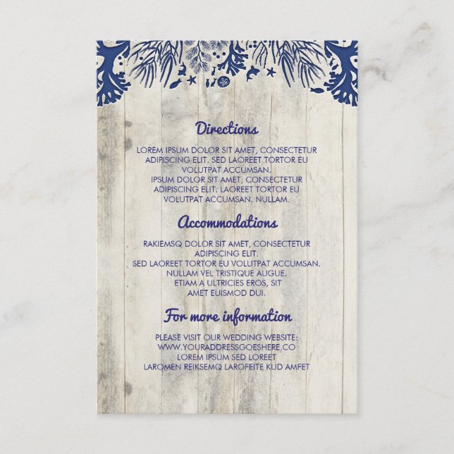 Details zur Hochzeit von Navy Nautical Driftwood B Begleitkarte (Vorderseite)