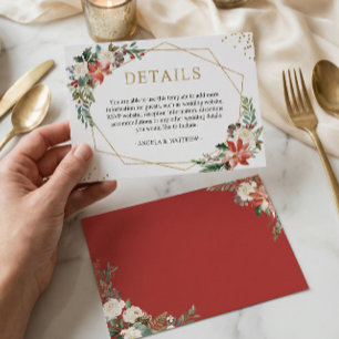 Details zur Hochzeit von Red Poinsettia Floral Begleitkarte