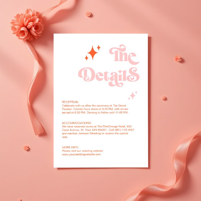 Details zur Hochzeit von Retro Coral Pink Groovy Begleitkarte (Von Creator hochgeladen)