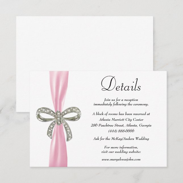 Details zur Hochzeit von rosa Ribbon Diamant Begleitkarte (Vorne/Hinten)