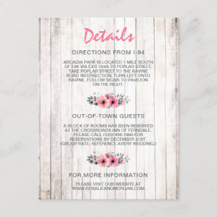 Details zur Hochzeit von rustikalem Holz Begleitkarte