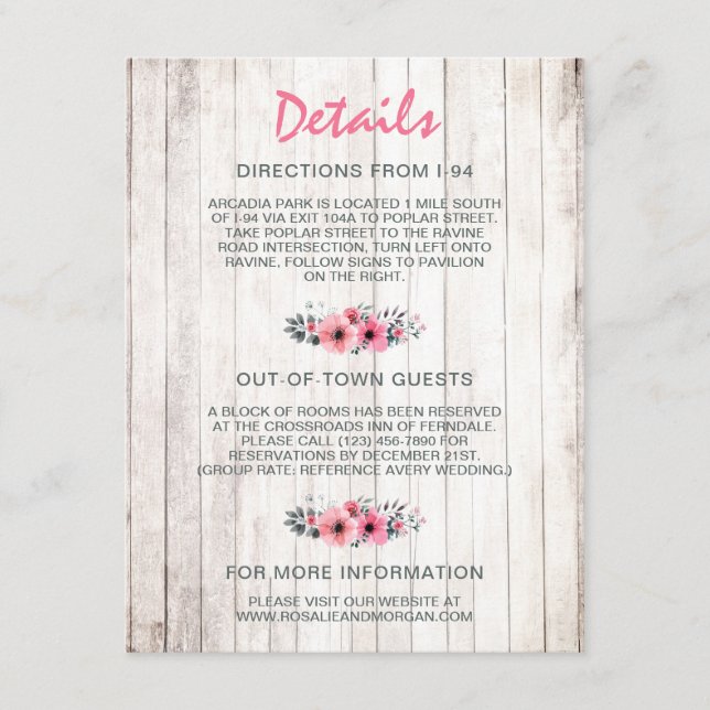 Details zur Hochzeit von rustikalem Holz Begleitkarte (Vorderseite)