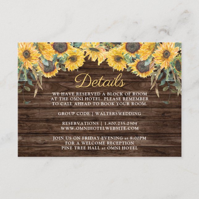 Details zur Hochzeit von Rustikalem Holz Begleitkarte (Vorderseite)