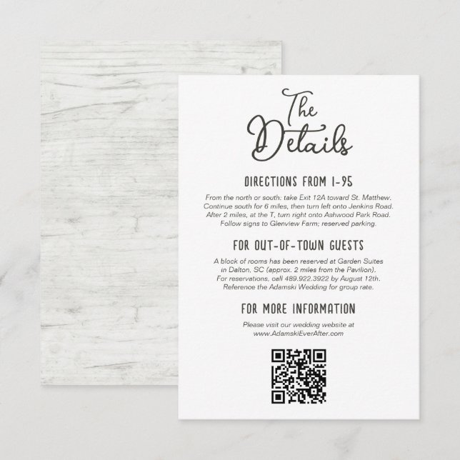 Details zur Hochzeit von rustikalem Land Begleitkarte (Vorne/Hinten)