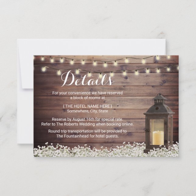 Details zur Hochzeit von rustikalem Stall Lantern Einladung (Vorderseite)