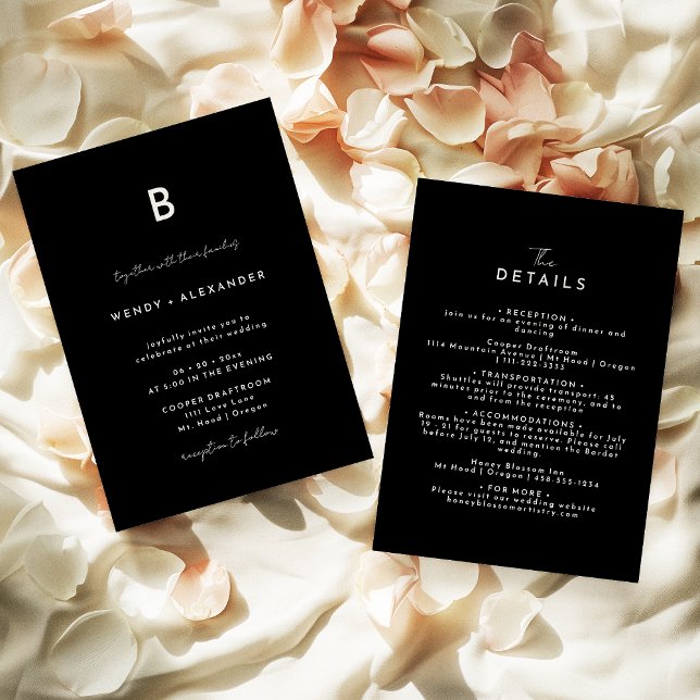 Details zur Hochzeit von Schwarz-Modern-Script-Mon Einladung (Von Creator hochgeladen)