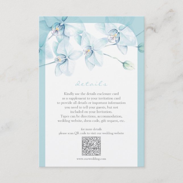 Details zur Hochzeit von Soft Blue Orchid Begleitkarte (Vorderseite)