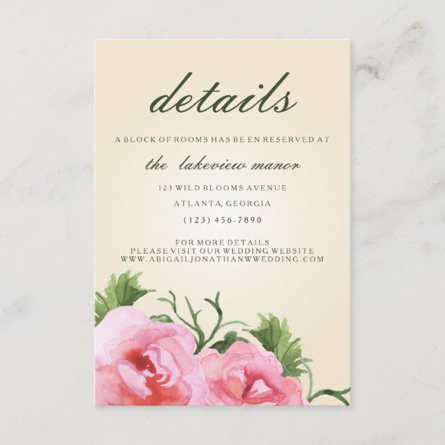 Details zur Hochzeit von Wasserfarben Begonias Flo Begleitkarte (Vorderseite)