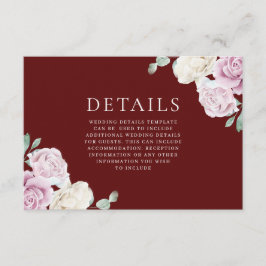 Details zur Hochzeit von weißem und blütenfarbenem Begleitkarte