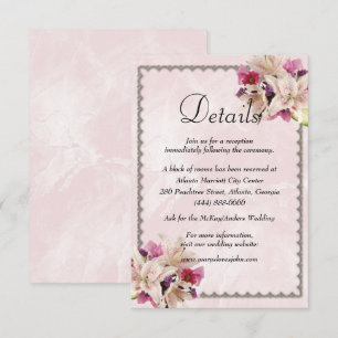 Details zur Hochzeit von weißer Lilie, rosa Marmor Begleitkarte