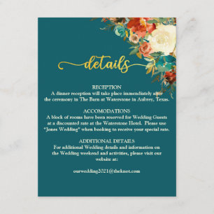 Details zur Hochzeitkarte - Aquamarin & orange Begleitkarte