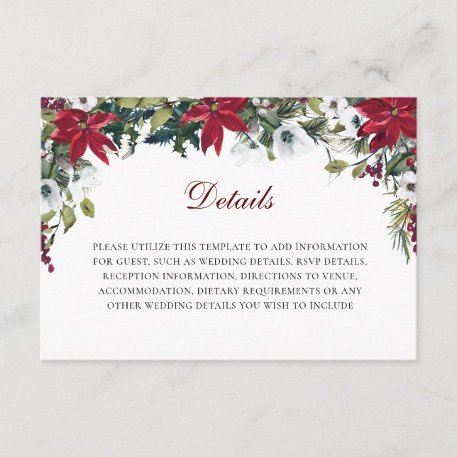 Details zur Hochzeitsempfehlung bei Red Poinsettia Begleitkarte (Vorderseite)