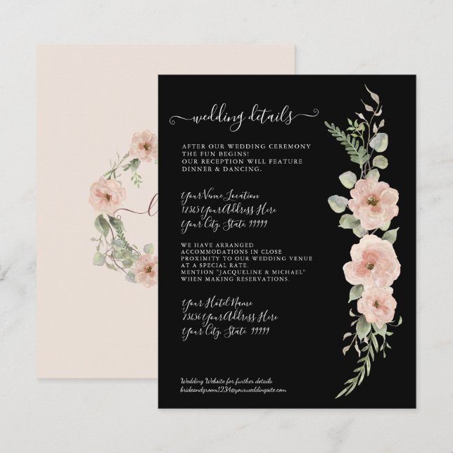 Details zur Hochzeitsfeier mit floralem Boho Blush Einladung (Vorne/Hinten)