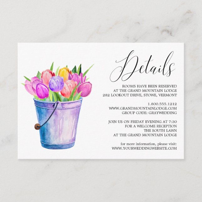 Details zur Hochzeitskarte der trendy Blume Tulips Begleitkarte (Vorderseite)