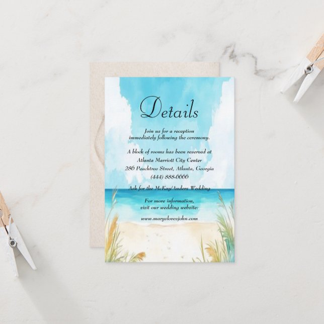 Details zur Hochzeitskarte für das Blaue Meer (Vorderseite/Rückseite Beispiel)