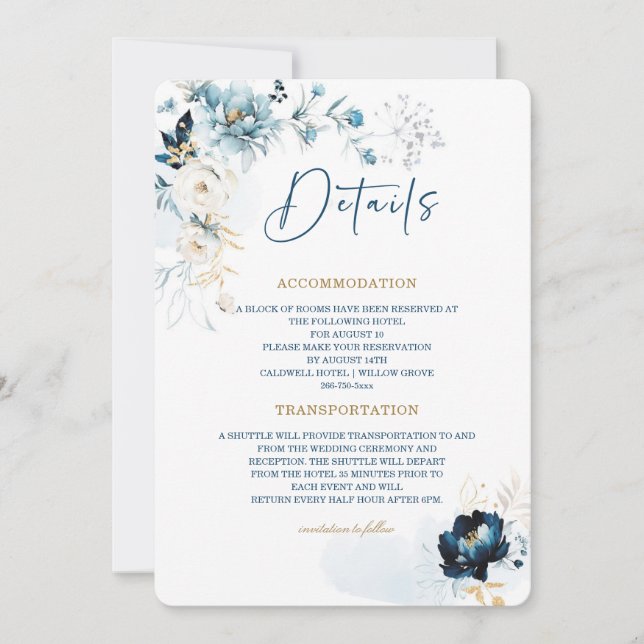 Details zur Hochzeitskarte für Navy Blue und Gold Einladung (Vorderseite)