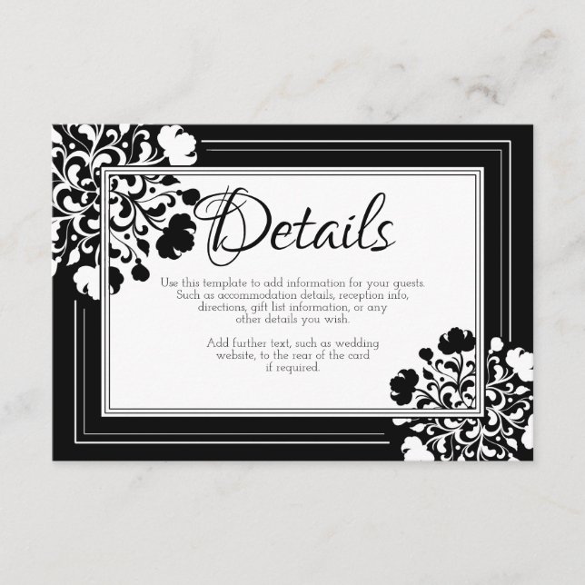 Details zur Hochzeitskarte Schwarz-Weiß-Blumen Begleitkarte (Vorderseite)