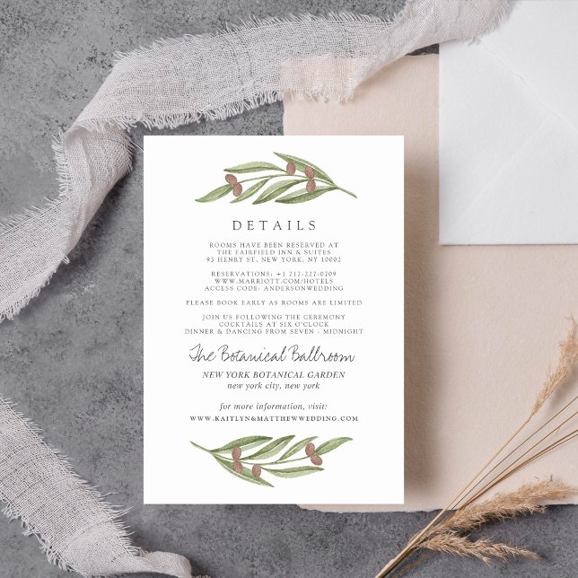 Details zur Hochzeitskollektion der Olivenzweige Begleitkarte (Von Creator hochgeladen)