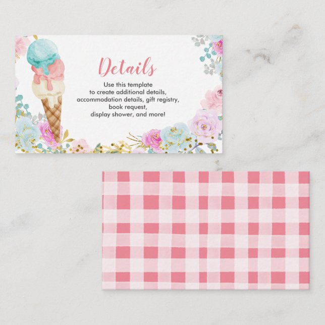Details zur Ice Creme Babydusche Beilage Karte (Vorne/Hinten)