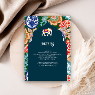 Details zur indischen Folk Art Elephant Dark Blue Begleitkarte