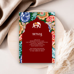 Details zur indischen Folk Art Elephant Dark Red W Begleitkarte