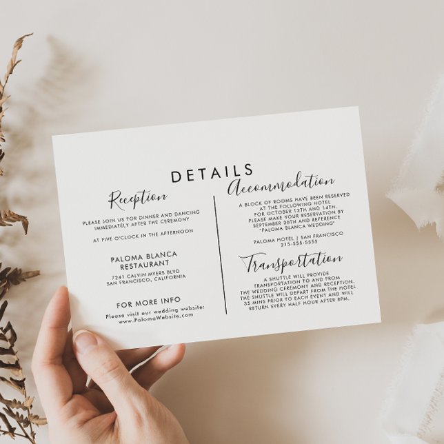 Details zur kalligraphischen Schwarz-Weiß-Hochzeit Begleitkarte (Von Creator hochgeladen)
