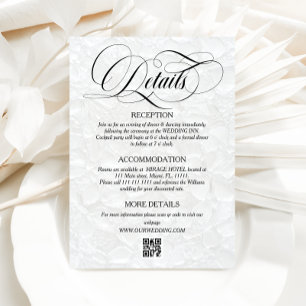 Details zur klassischen Hochzeit in Weiß und Schwa Begleitkarte