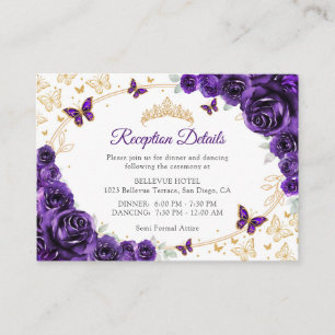 Details zur Purple Gold Quinceanera-Rezeption Begleitkarte