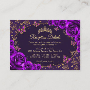 Details zur Purple Gold Quinceanera-Rezeption Begleitkarte