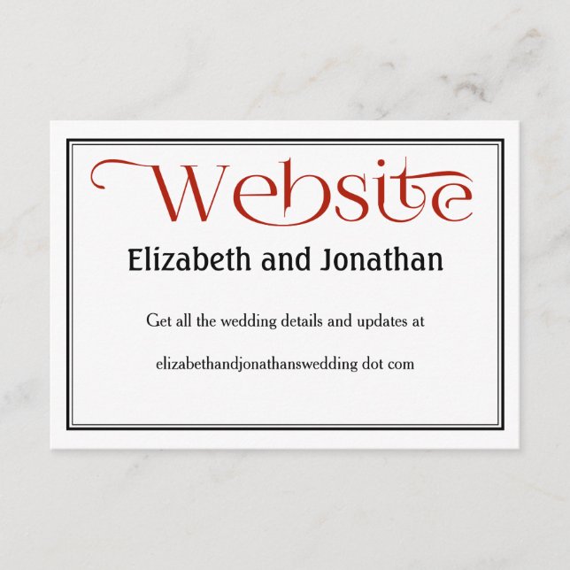 Details zur Red Black & White Wedding Website Begleitkarte (Vorderseite)
