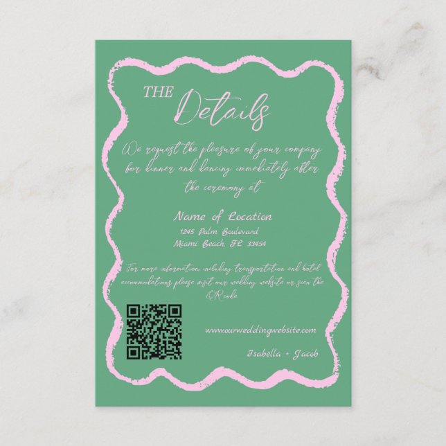 Details zur Retro Wavy Pink Green Handgeschriebene Begleitkarte (Vorderseite)