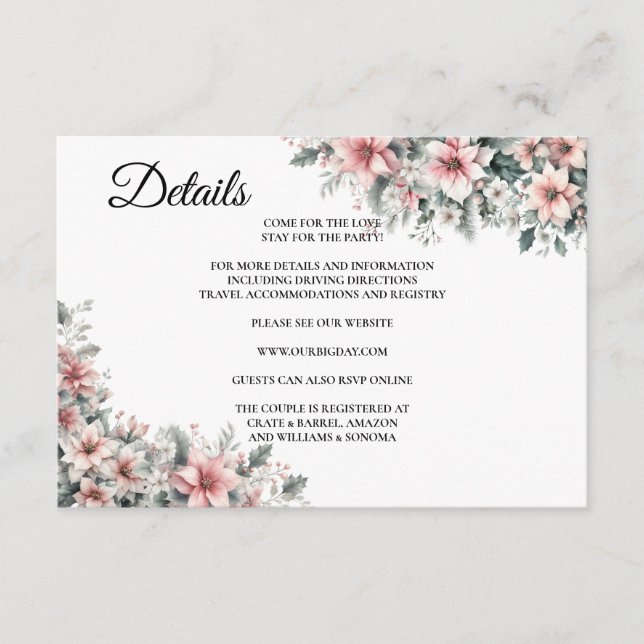 Details zur rosa Poinsettia Blumenpackung Begleitkarte (Vorderseite)