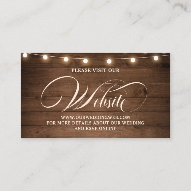 Details zur Rustic Wood String Light Wedding Websi Begleitkarte (Vorderseite)