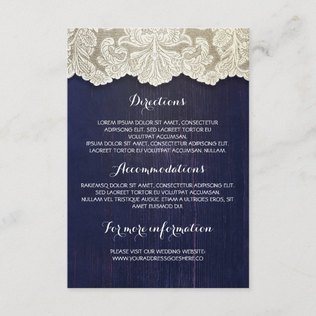 Details zur rustikalen Hochzeit von Holz und Spitz Begleitkarte (Vorderseite)