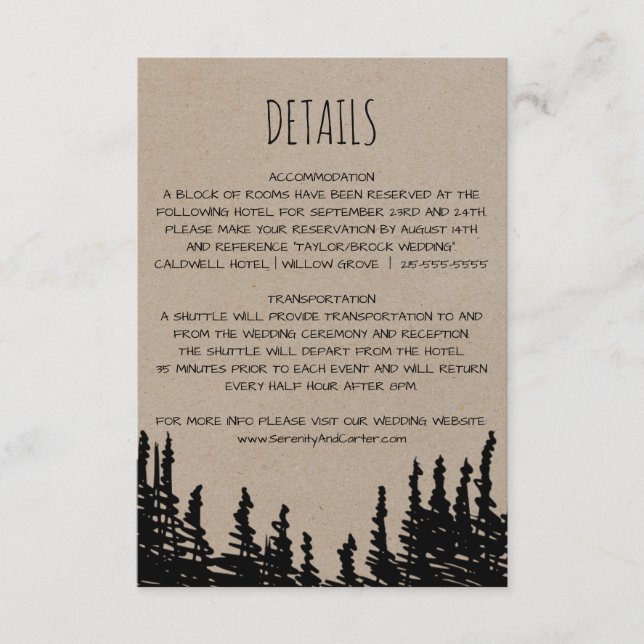 Details zur rustikalen Woodsy-Hochzeitkarte Begleitkarte (Vorderseite)