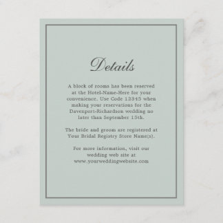 Details zur Seite Grün Elegant Hochzeitsinfo Begleitkarte