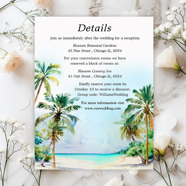 Details zur tropischen Hochzeit in Urlaubsort Begleitkarte (Von Creator hochgeladen)